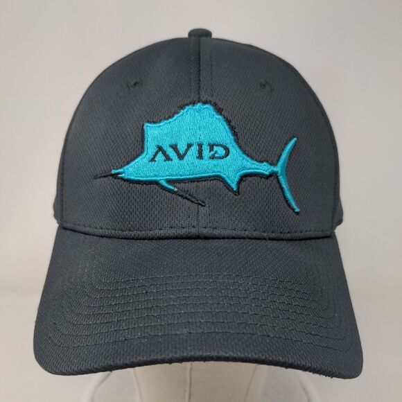 Avid Fish Fitted Hat Black L/XL Embroidered Pukka Vent Holes Outdoor - Picture 2 of 9